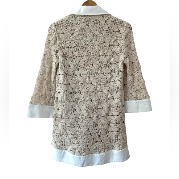 Tuckernuck Crochet Collier Dress S beige white cotton A-line coastal casual mod - Picture 2 of 12